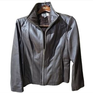 PRESTON & YORK Espresso Brown Leather Zip Jacket - Size Large